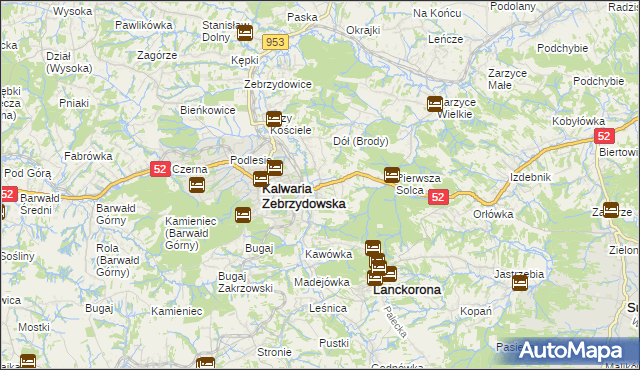 mapa Brody gmina Kalwaria Zebrzydowska, Brody gmina Kalwaria Zebrzydowska na mapie Targeo