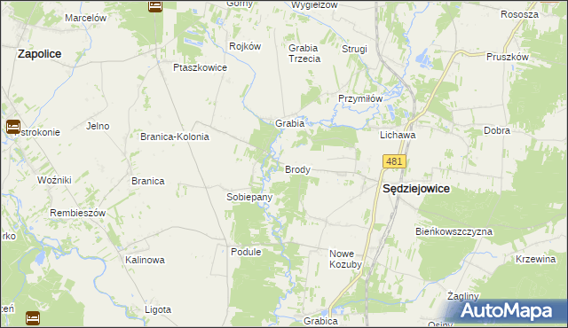 mapa Brody gmina Sędziejowice, Brody gmina Sędziejowice na mapie Targeo