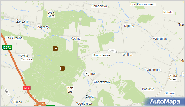 mapa Bronisławka gmina Kurów, Bronisławka gmina Kurów na mapie Targeo