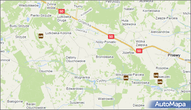mapa Bronisławka gmina Mszczonów, Bronisławka gmina Mszczonów na mapie Targeo