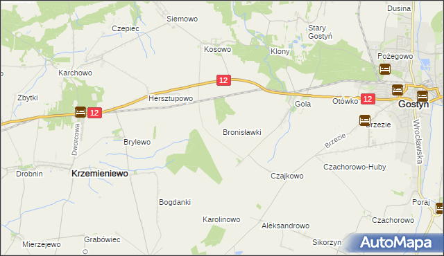 mapa Bronisławki gmina Gostyń, Bronisławki gmina Gostyń na mapie Targeo