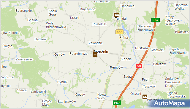 mapa Bronisławów gmina Brzeźnio, Bronisławów gmina Brzeźnio na mapie Targeo