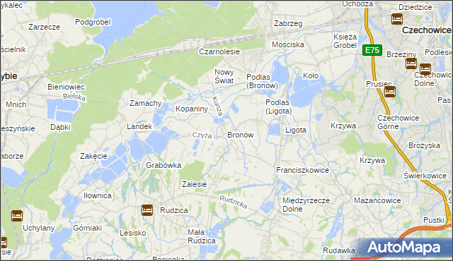 mapa Bronów gmina Czechowice-Dziedzice, Bronów gmina Czechowice-Dziedzice na mapie Targeo
