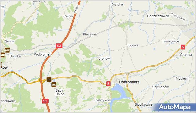 mapa Bronów gmina Dobromierz, Bronów gmina Dobromierz na mapie Targeo