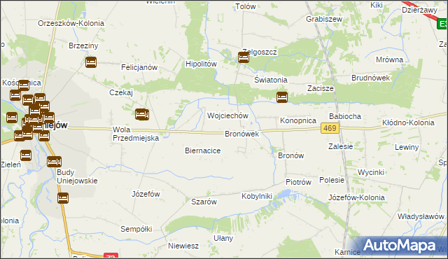 mapa Bronówek gmina Wartkowice, Bronówek gmina Wartkowice na mapie Targeo