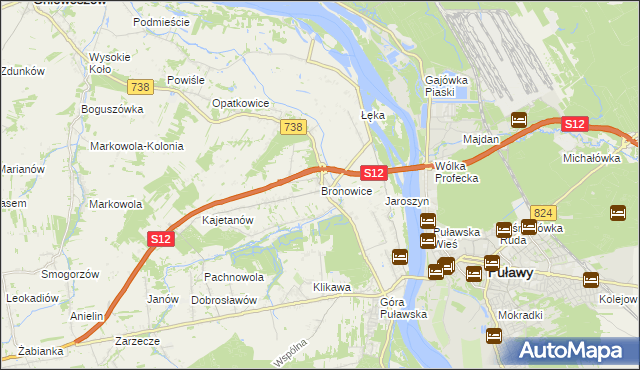 mapa Bronowice gmina Puławy, Bronowice gmina Puławy na mapie Targeo