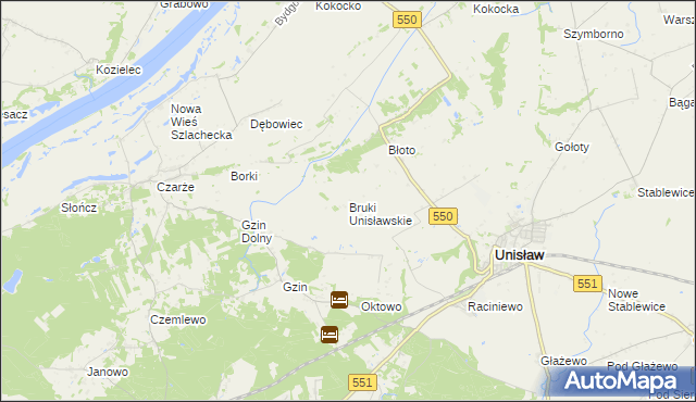 mapa Bruki Unisławskie, Bruki Unisławskie na mapie Targeo