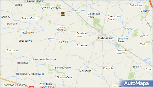 mapa Brzeście gmina Baboszewo, Brzeście gmina Baboszewo na mapie Targeo