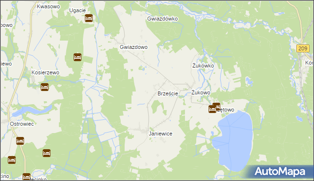 mapa Brzeście gmina Sławno, Brzeście gmina Sławno na mapie Targeo