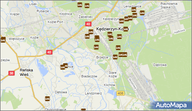 mapa Brzeźce gmina Bierawa, Brzeźce gmina Bierawa na mapie Targeo