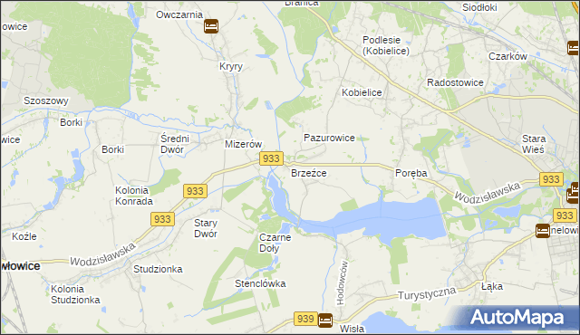 mapa Brzeźce gmina Pszczyna, Brzeźce gmina Pszczyna na mapie Targeo