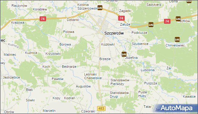 mapa Brzezie gmina Szczerców, Brzezie gmina Szczerców na mapie Targeo