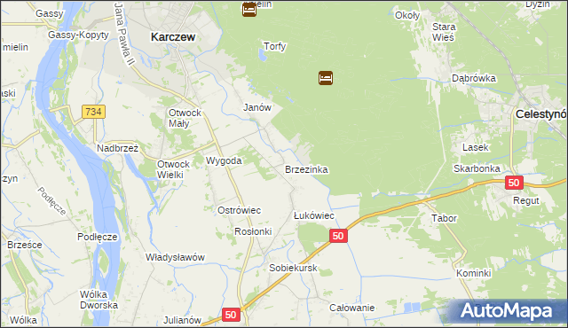 mapa Brzezinka gmina Karczew, Brzezinka gmina Karczew na mapie Targeo