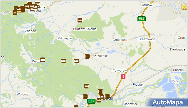 mapa Brzeźnica gmina Bardo, Brzeźnica gmina Bardo na mapie Targeo