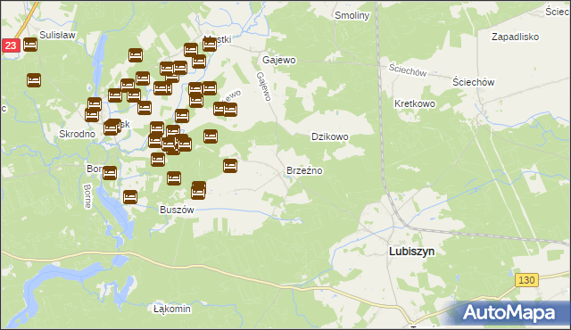 mapa Brzeźno gmina Lubiszyn, Brzeźno gmina Lubiszyn na mapie Targeo