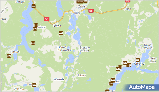 mapa Brzeźno Łyńskie, Brzeźno Łyńskie na mapie Targeo