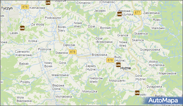 mapa Brzezówka gmina Hyżne, Brzezówka gmina Hyżne na mapie Targeo