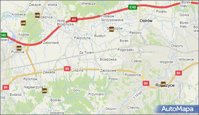 mapa Brzezówka gmina Ropczyce, Brzezówka gmina Ropczyce na mapie Targeo