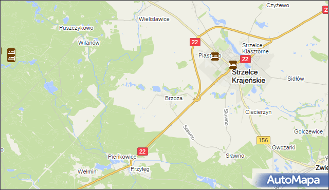 mapa Brzoza gmina Strzelce Krajeńskie, Brzoza gmina Strzelce Krajeńskie na mapie Targeo