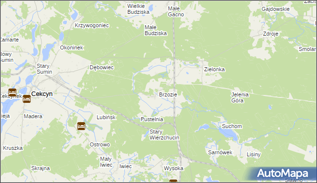 mapa Brzozie gmina Cekcyn, Brzozie gmina Cekcyn na mapie Targeo