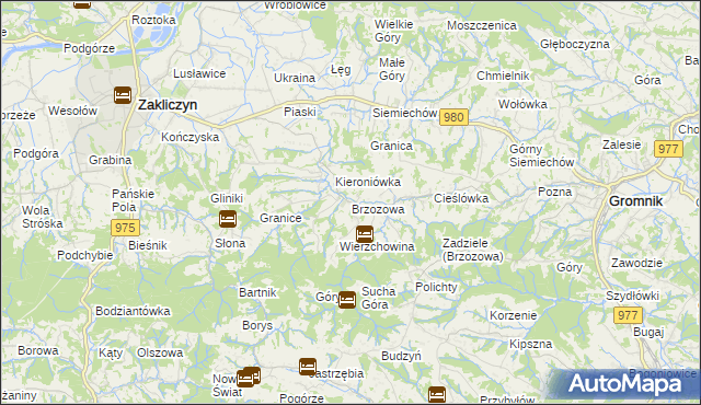 mapa Brzozowa gmina Gromnik, Brzozowa gmina Gromnik na mapie Targeo