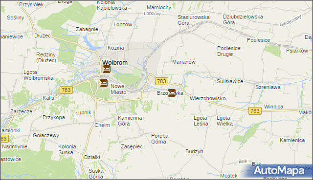 mapa Brzozówka gmina Wolbrom, Brzozówka gmina Wolbrom na mapie Targeo