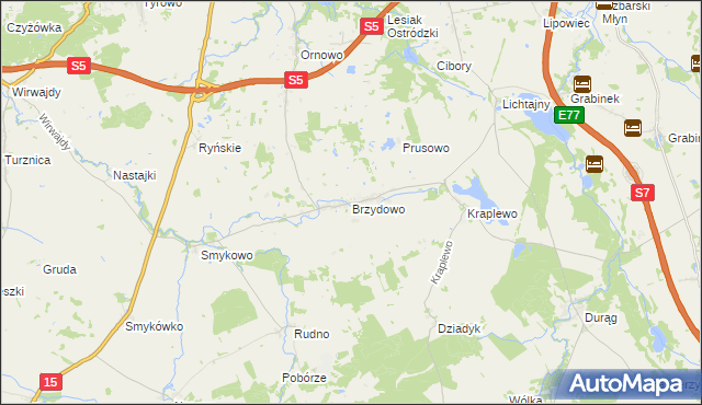 mapa Brzydowo gmina Ostróda, Brzydowo gmina Ostróda na mapie Targeo