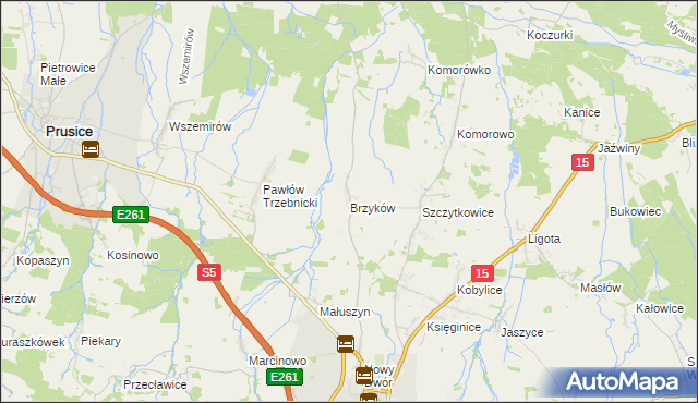 mapa Brzyków gmina Trzebnica, Brzyków gmina Trzebnica na mapie Targeo