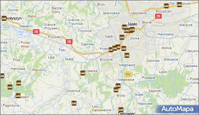 mapa Brzyście gmina Jasło, Brzyście gmina Jasło na mapie Targeo