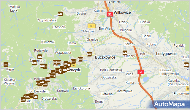 mapa Buczkowice, Buczkowice na mapie Targeo