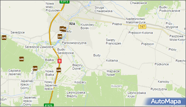 mapa Budy gmina Iłża, Budy gmina Iłża na mapie Targeo