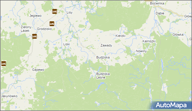 mapa Budziska gmina Banie Mazurskie, Budziska gmina Banie Mazurskie na mapie Targeo