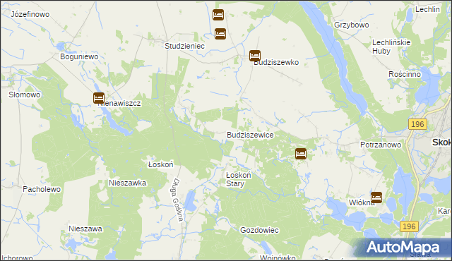 mapa Budziszewice gmina Skoki, Budziszewice gmina Skoki na mapie Targeo