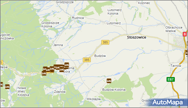 mapa Budzów gmina Stoszowice, Budzów gmina Stoszowice na mapie Targeo
