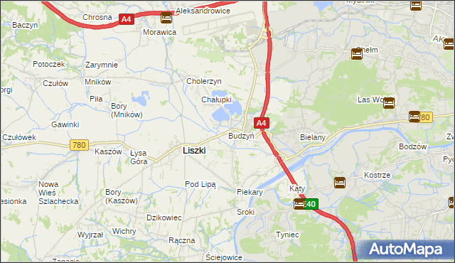 mapa Budzyń gmina Liszki, Budzyń gmina Liszki na mapie Targeo