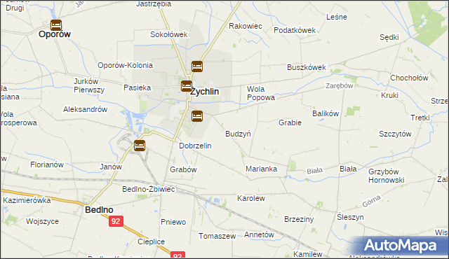 mapa Budzyń gmina Żychlin, Budzyń gmina Żychlin na mapie Targeo