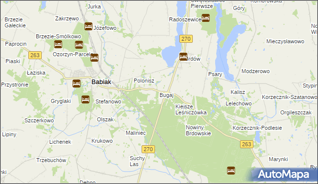 mapa Bugaj gmina Babiak, Bugaj gmina Babiak na mapie Targeo