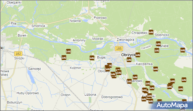 mapa Bugaj gmina Obrzycko, Bugaj gmina Obrzycko na mapie Targeo