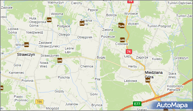 mapa Bugaj gmina Strawczyn, Bugaj gmina Strawczyn na mapie Targeo