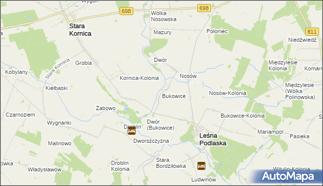 mapa Bukowice gmina Leśna Podlaska, Bukowice gmina Leśna Podlaska na mapie Targeo