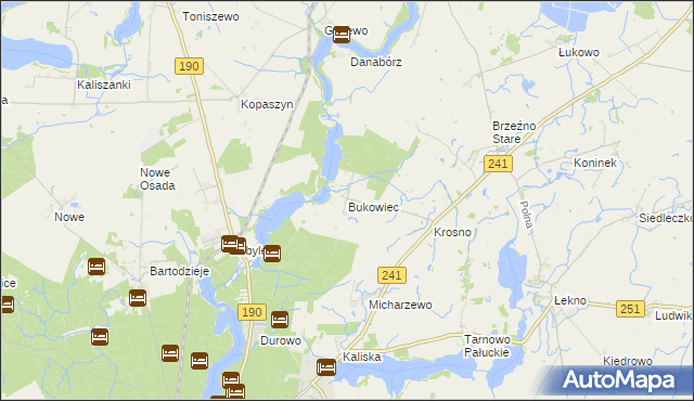 mapa Bukowiec gmina Wągrowiec, Bukowiec gmina Wągrowiec na mapie Targeo