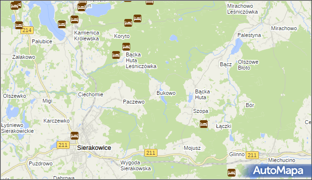 mapa Bukowo gmina Sierakowice, Bukowo gmina Sierakowice na mapie Targeo