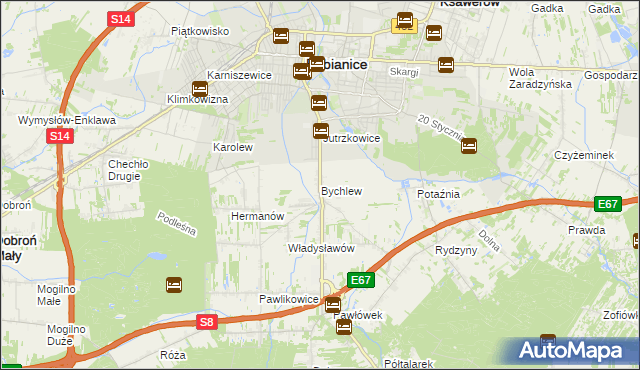 mapa Bychlew, Bychlew na mapie Targeo