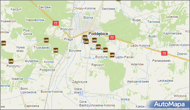 mapa Byczyna gmina Poddębice, Byczyna gmina Poddębice na mapie Targeo