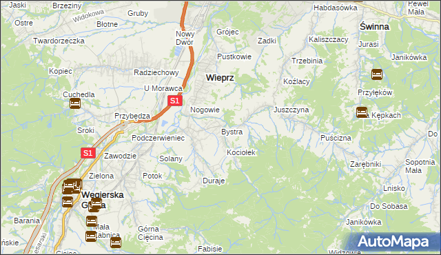 mapa Bystra gmina Radziechowy-Wieprz, Bystra gmina Radziechowy-Wieprz na mapie Targeo