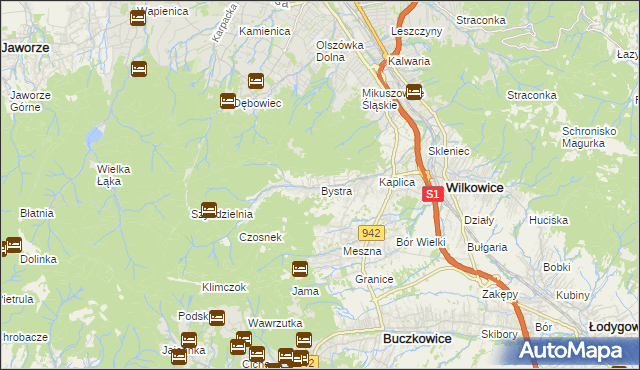 mapa Bystra gmina Wilkowice, Bystra gmina Wilkowice na mapie Targeo