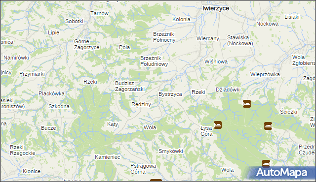 mapa Bystrzyca gmina Iwierzyce, Bystrzyca gmina Iwierzyce na mapie Targeo