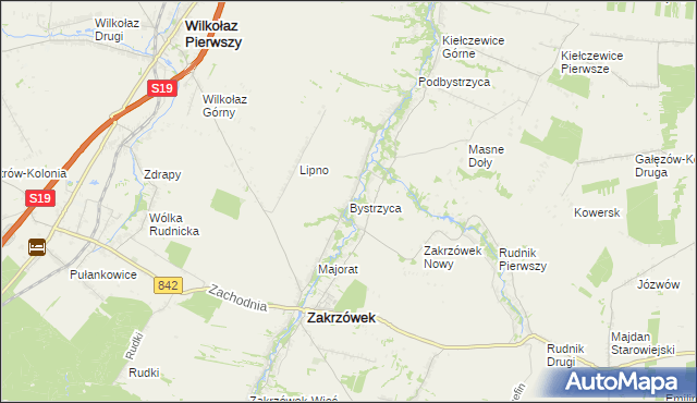 mapa Bystrzyca gmina Zakrzówek, Bystrzyca gmina Zakrzówek na mapie Targeo