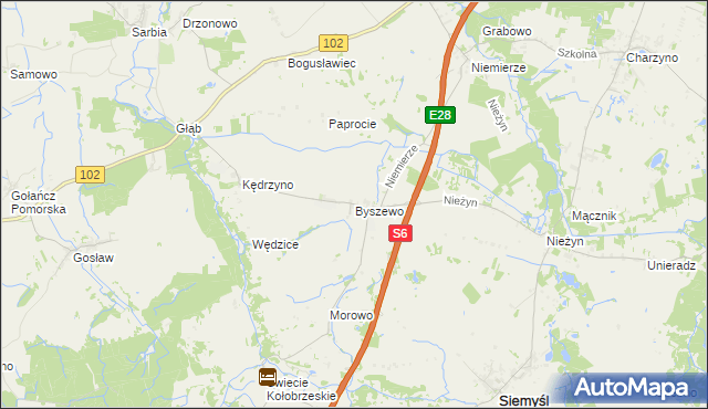 mapa Byszewo gmina Siemyśl, Byszewo gmina Siemyśl na mapie Targeo