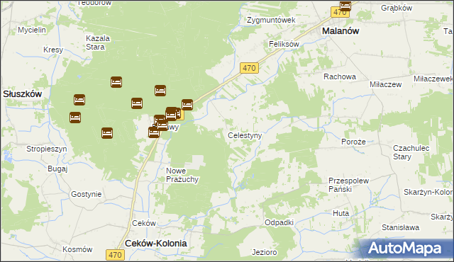 mapa Celestyny, Celestyny na mapie Targeo